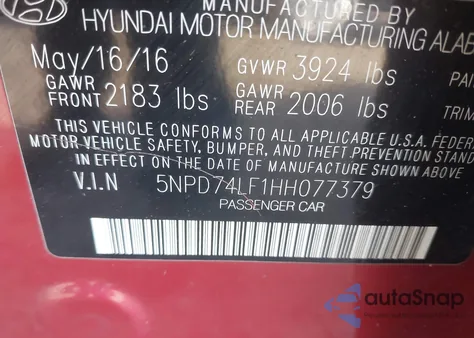2017 Hyundai Elantra Se from USA, damaged, VIN 5NPD74LF1HH077379